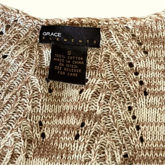 Grace Elements Laguna Ivory tan cotton knit scallop hem sweater top sz s - Picture 5 of 12